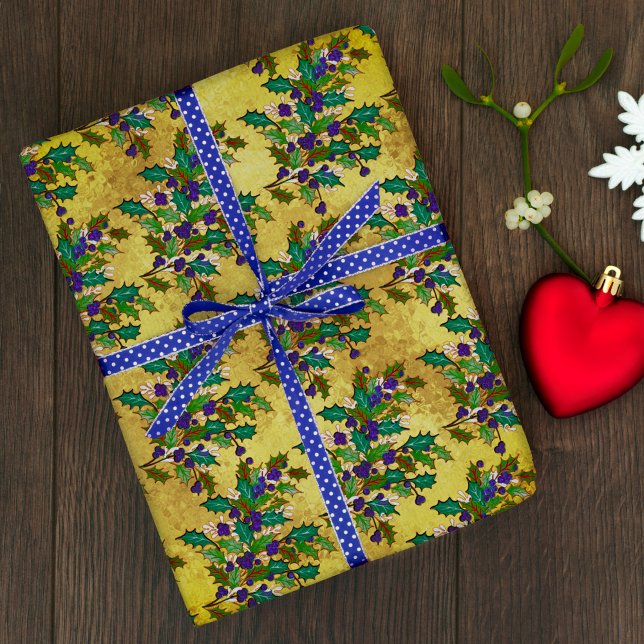 Cute retro vintage leaves holidays yellow  wrapping paper (Creator Uploaded)