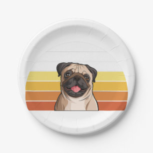Cute Retro Vintage Pug Dog For Dog Best Friend Paper Plate