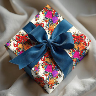 Cute retro vintage red bow holidays beige wrapping paper