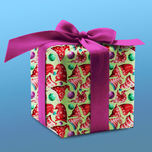 Cute retro vintage red green gnome hats pattern wrapping paper