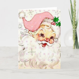 Cute Retro Vintage Santa Claus With Pink Hat Card