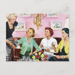 Cute retro vintage serving coffee holiday postcard