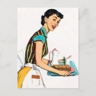 Cute retro vintage serving lady postcard