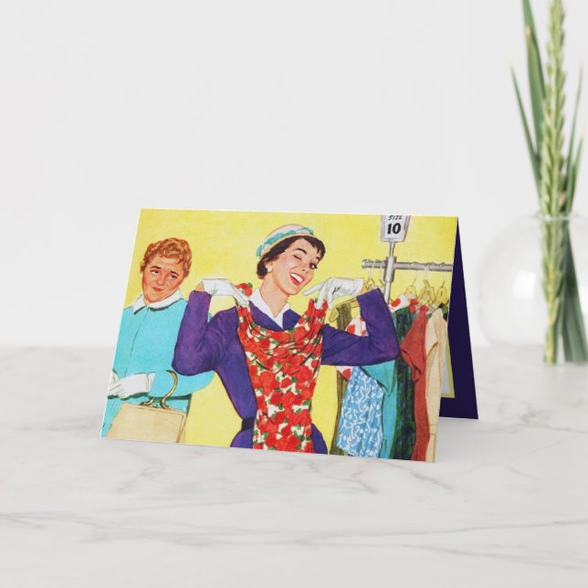 cute retro vintage shopping lady add sentiment note card (Front)