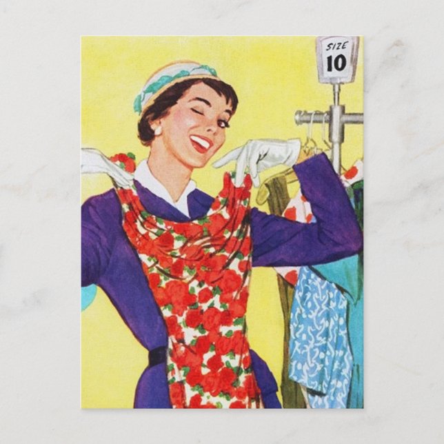 Cute retro vintage shopping lady postcard (Front)