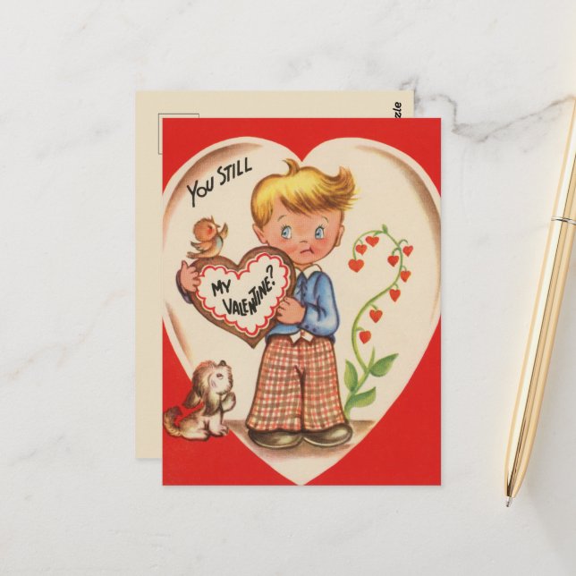 Cute retro vintage Valentine boy Postcard (Front/Back In Situ)