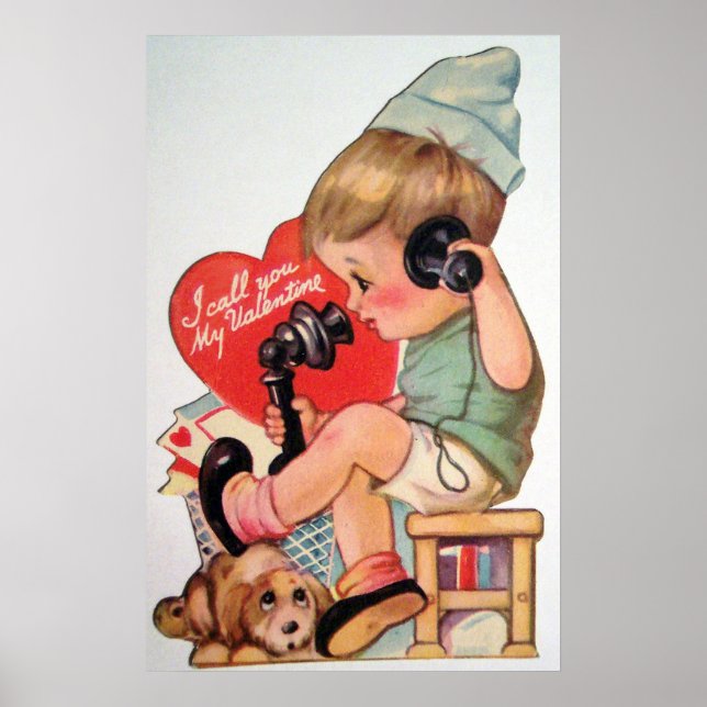 Cute retro vintage Valentine boy poster (Front)