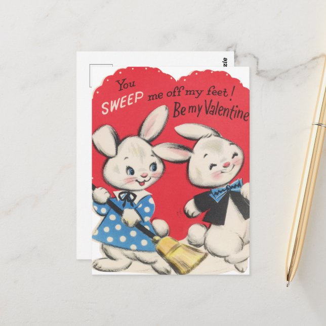 Cute retro vintage Valentine bunnies Postcard (Front/Back In Situ)