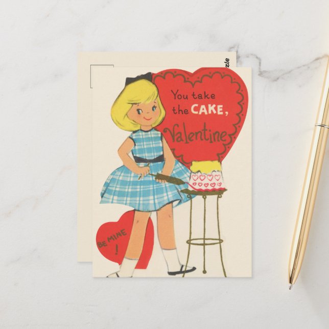 Cute retro vintage Valentine cake  Postcard (Front/Back In Situ)