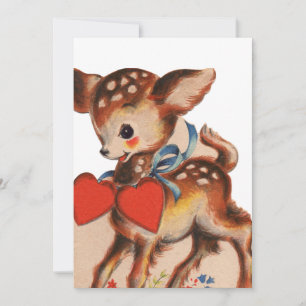 Cute retro vintage Valentine deer Holiday Card
