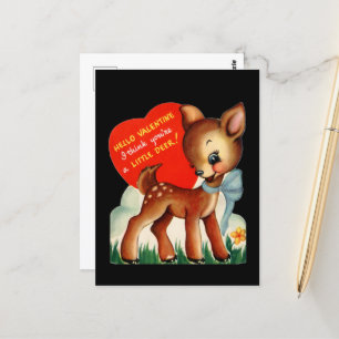 cute retro vintage Valentine deer Postcard