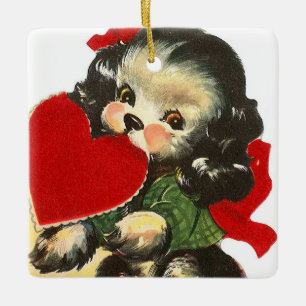cute retro vintage Valentine dog add sentiment Ceramic Ornament