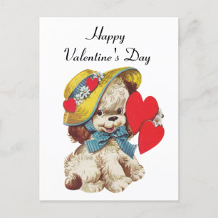 Cute retro vintage Valentine dog Postcard