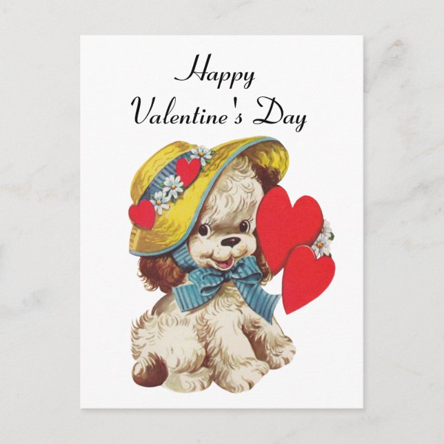 Cute retro vintage Valentine dog Postcard (Front)