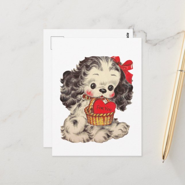 Cute retro vintage Valentine dog Postcard (Front/Back In Situ)