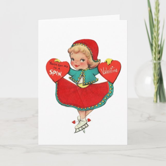 Cute retro vintage Valentine girl Holiday Card (Front)