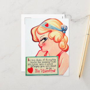 cute retro vintage Valentine girl  Holiday Postcard