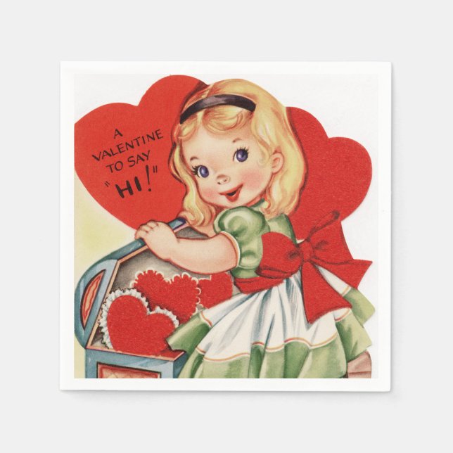 Cute retro vintage Valentine girl party napkin (Front)