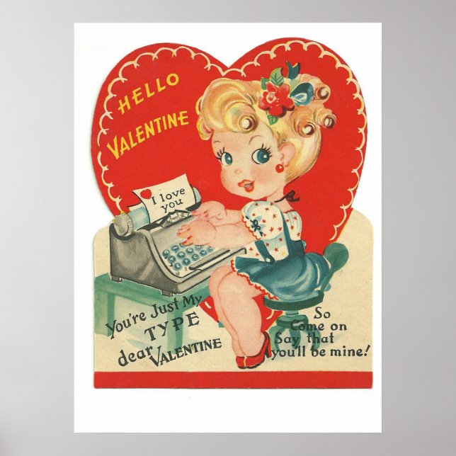 Cute retro vintage Valentine Holiday poster (Front)