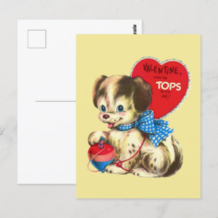cute retro vintage Valentine puppy Holiday  Postcard