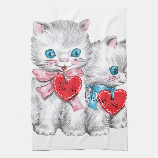 cute retro vintage Valentine Tea Towel (Vertical)