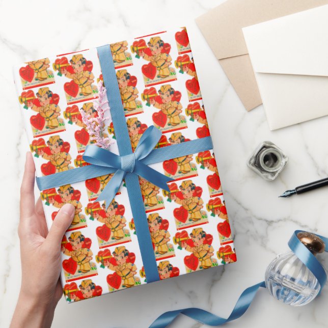 cute retro vintage Valentine tiled pattern Wrapping Paper (Gifting)