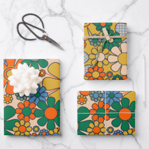 Cute Retro Vintage Whimsical Floral Pattern Wrapping Paper Sheet