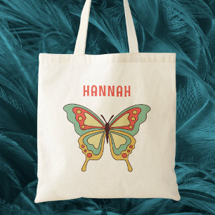 Cute Retro Watercolor Butterfly Kids Tote Bag