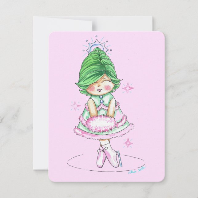 Cute Retro Watercolor Illustration Holiday Card  (Front)