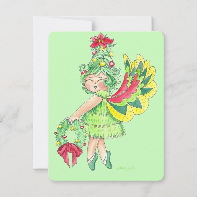 Cute Retro Watercolor Illustration Holiday Card  (Front)