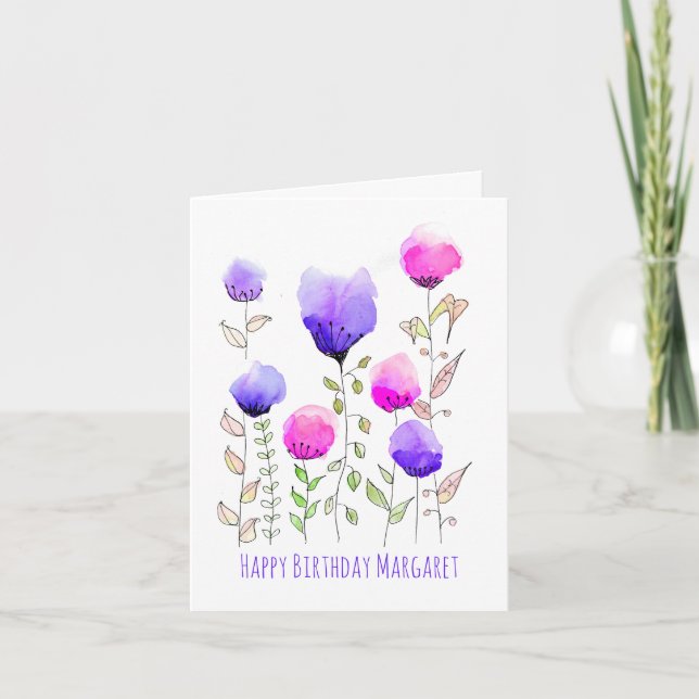 Cute Retro Wildflowers Boho Personalised Birthday Card (Front)