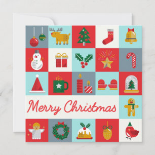 Cute Retro Winter Christmas Icons Card