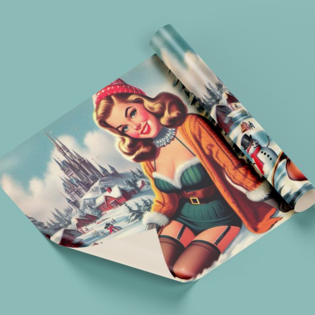 Cute Retro Winter Pin-up Wrapping Paper (Creator Uploaded)