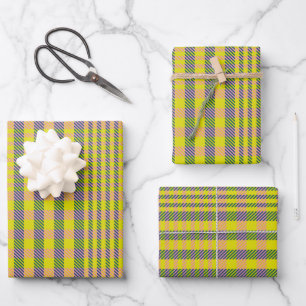 Cute Retro Yellow and Pink Glen Plaid Check Wrapping Paper Sheet