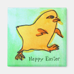 Cute retro yellow Easter chick art magnet