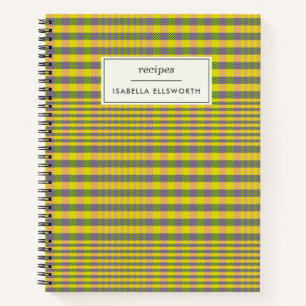 Cute Retro Yellow Glen Plaid Personalised Recipe Notebook