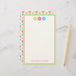 Cute Retro Yellow Pink Blue Daisies Stationery