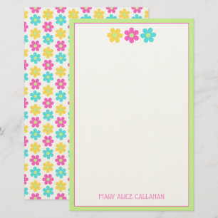 Cute Retro Yellow Pink Blue Daisies Stationery
