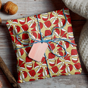 Cute retro yellow vintage santa hat pattern wrapping paper