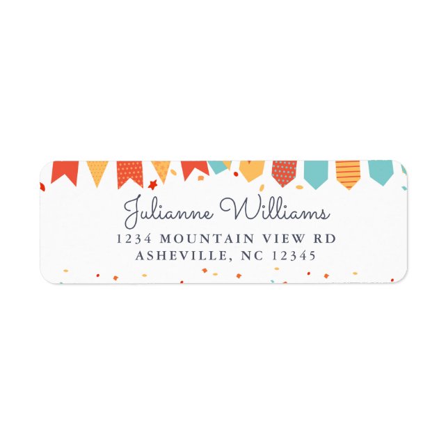 Cute Return Address Party Colourful Confetti White (Front)