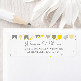 Cute Return Address Party Yellow Grey White