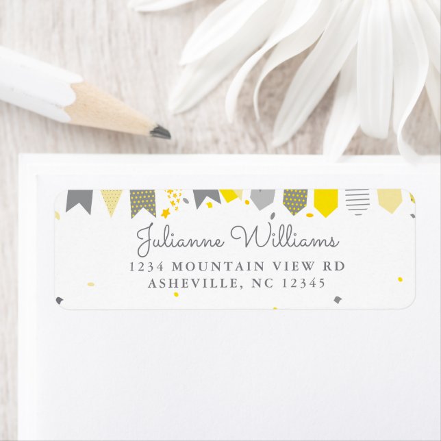 Cute Return Address Party Yellow Grey White (Insitu)