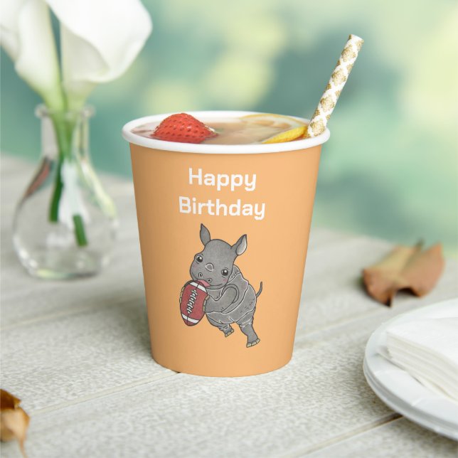 Cute Rhino American Football Birthday Paper Cup (Insitu)