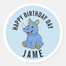 Cute Rhino Birthday Jame Name Sticker - Personaliz