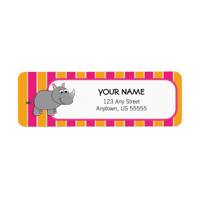 Cute Rhino on Pink and Orange Stripes (Front)