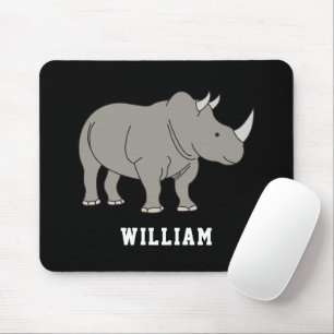 Cute Rhino Personalised Custom Name Back To School Mouse Mat