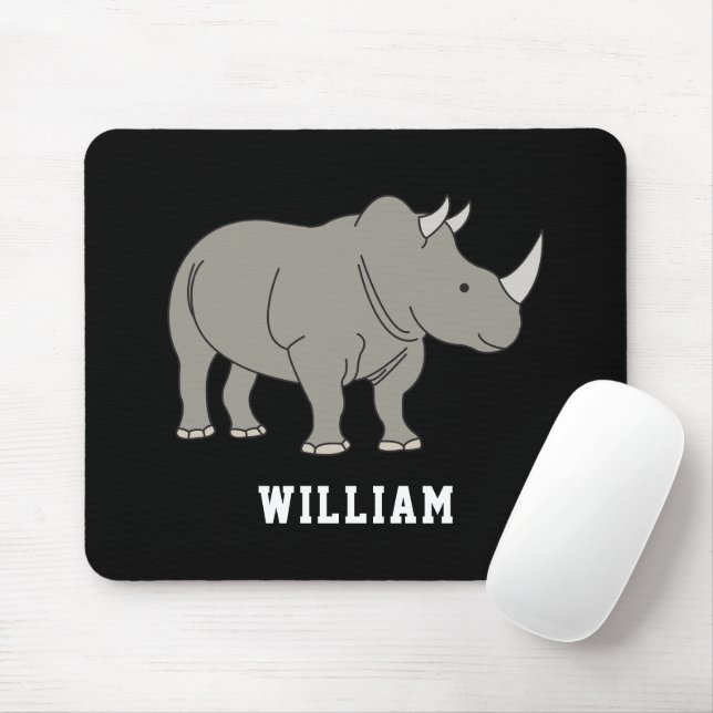 Cute Rhino Personalised Custom Name Back To School Mouse Mat (With Mouse)