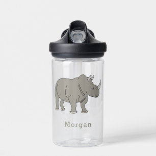 Cute Rhino Personalised Custom Name Back To School Water Bottle
