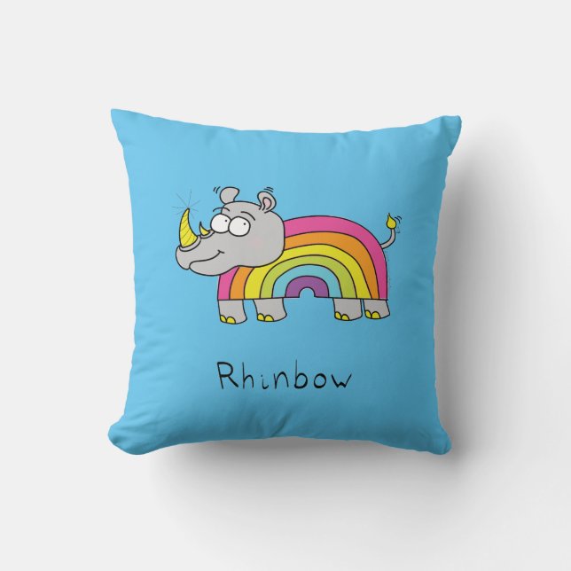 Cute Rhino Rainbow Rhinoceros Kids Cartoon Cushion (Front)