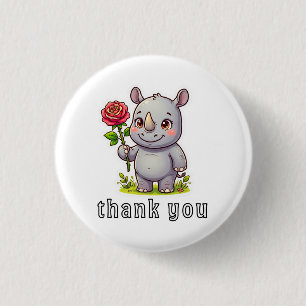 Cute Rhino "Thank You" - Safari Animal 3 Cm Round Badge
